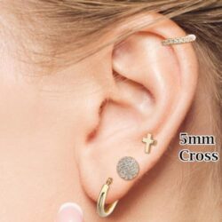 14k Solid Gold Small Polished Flat Plain Mini Cross Stud Earrings - Image 15