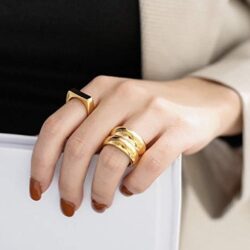 Shapes Studio 18K Gold Plated Titanium Large Twin Band Ring, Double Band Stackable Ring, Bold Chunky Minimalist Women Jewelry - Image 7