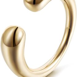 CIUNOFOR 14K Gold Plated Ring Simulated Diamond CZ Cocktail Rings for Women Gold Statement RingsWide Bands Parallel Bar Ring