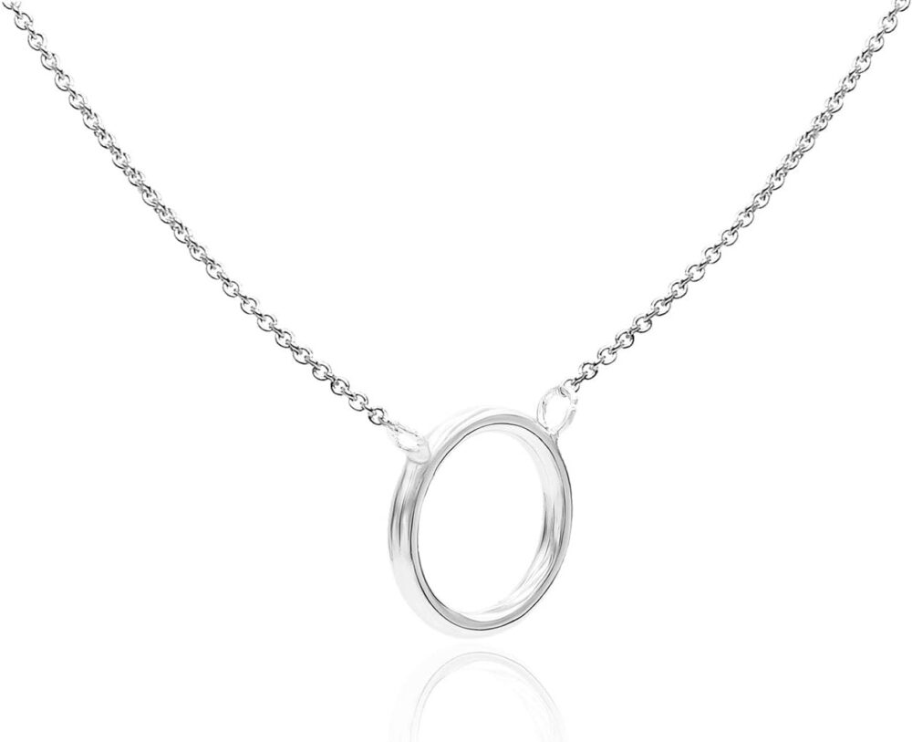 SEA OF ICE Sterling Silver Minimalist Karma Open Circle Open Circle Necklace For Women, 18" Rolo Chain - Image 3