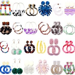 Duufin 24 Pairs Acrylic Earrings Resin Drop Dangle Earring Hoop Statement Earrings Polygonal Bohemian Fashion Jewelry Earrings for Women - Image 35