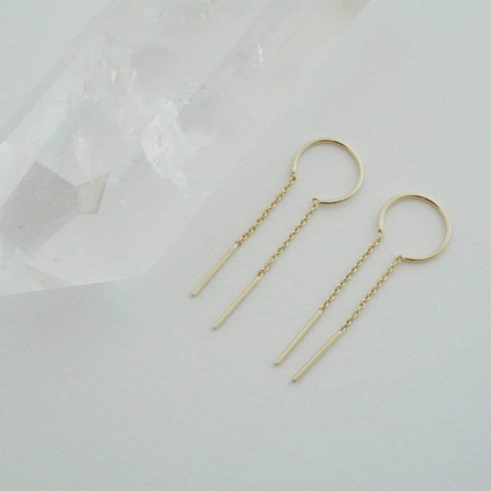 HONEYCAT Threader Drop Bar Chain Earrings in Gold, Rose Gold, or Silver | Minimalist, Delicate Jewelry - Image 4