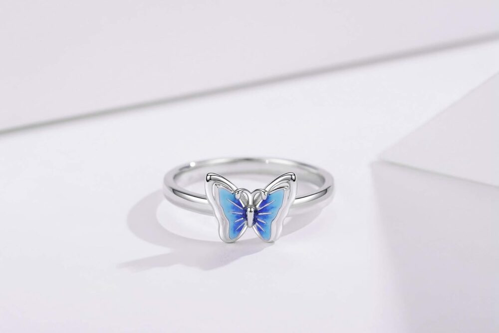 CHENGHONG Blue Butterfly Ring 925 Sterling Silver Promise Engagement Wedding Ring for Women Butterflies Jewelry Gifts for Girls - Image 5