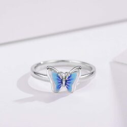 CHENGHONG Blue Butterfly Ring 925 Sterling Silver Promise Engagement Wedding Ring for Women Butterflies Jewelry Gifts for Girls - Image 5