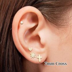 14k Solid Gold Small Polished Flat Plain Mini Cross Stud Earrings - Image 2
