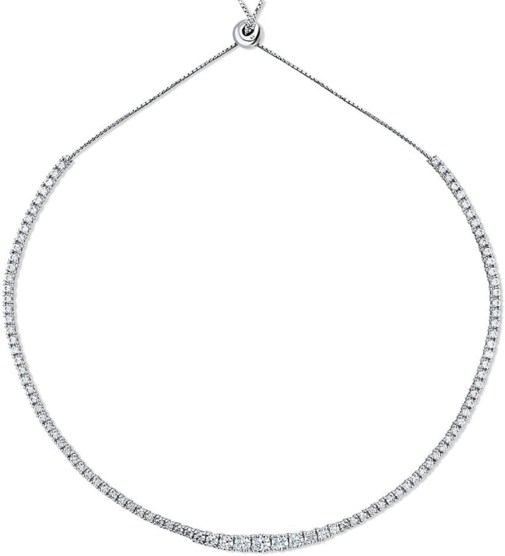 BERRICLE Sterling Silver Graduated Cubic Zirconia CZ Statement Tennis Necklace for Women, Rhodium Plated