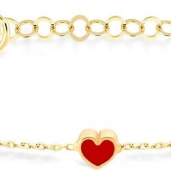 14k Solid Gold Heart Bracelet | 14k Yellow Gold Mini Heart Chain Bracelets for Women | Red, Navy Blue with Diamond Bracelet | Women's 14k Gold Jewelry | Gift for Christmas, Adjustable 6" to 7"