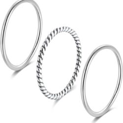 925 Sterling Silver Knuckle Rings for Women Minimalist Thin Stacking Rings Set 3PCS Midi Pinky Ring Size 2.5-8.5