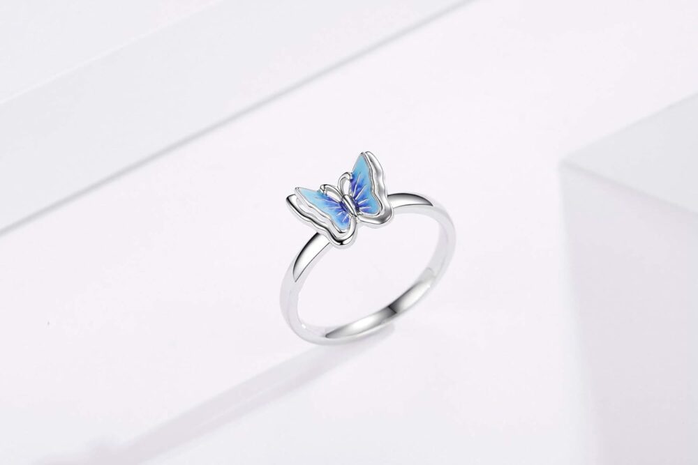 CHENGHONG Blue Butterfly Ring 925 Sterling Silver Promise Engagement Wedding Ring for Women Butterflies Jewelry Gifts for Girls - Image 6