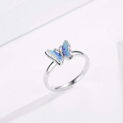 CHENGHONG Blue Butterfly Ring 925 Sterling Silver Promise Engagement Wedding Ring for Women Butterflies Jewelry Gifts for Girls - Image 6