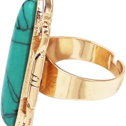 Rosemarie & Jubalee Women's Western Style Statement Oval Turquoise Howlite Stone Burnished Gold Tone Concho Adjustable Ring, 1.75" - Image 2