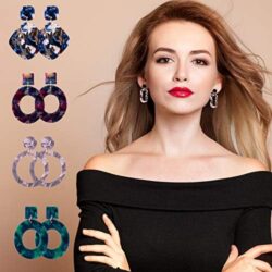 Duufin 24 Pairs Acrylic Earrings Resin Drop Dangle Earring Hoop Statement Earrings Polygonal Bohemian Fashion Jewelry Earrings for Women - Image 5