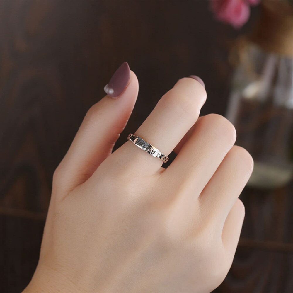 BOKIIWAY 925 Sterling Silver Lucky Ring for Women-Vintage Style Statement Bohemian Dainty Open Adjustable Ring for Women - Image 2