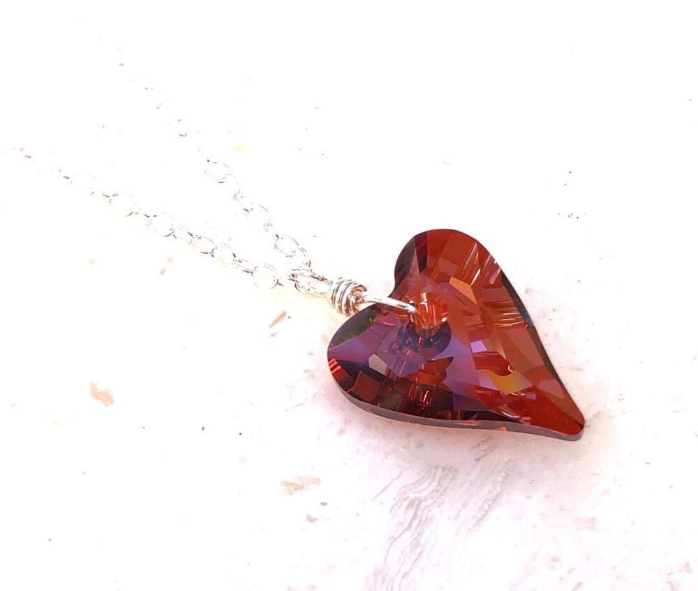 Flame Red Swarovski Crystal Heart Necklace, Sterling Silver, Ideal Gift for Mom, Women, Daughter, Sister, Mothers Day Gift For Her, Valentine, Graduation, Birthday, Artisan Crafted, 18 Inches Long - Image 3