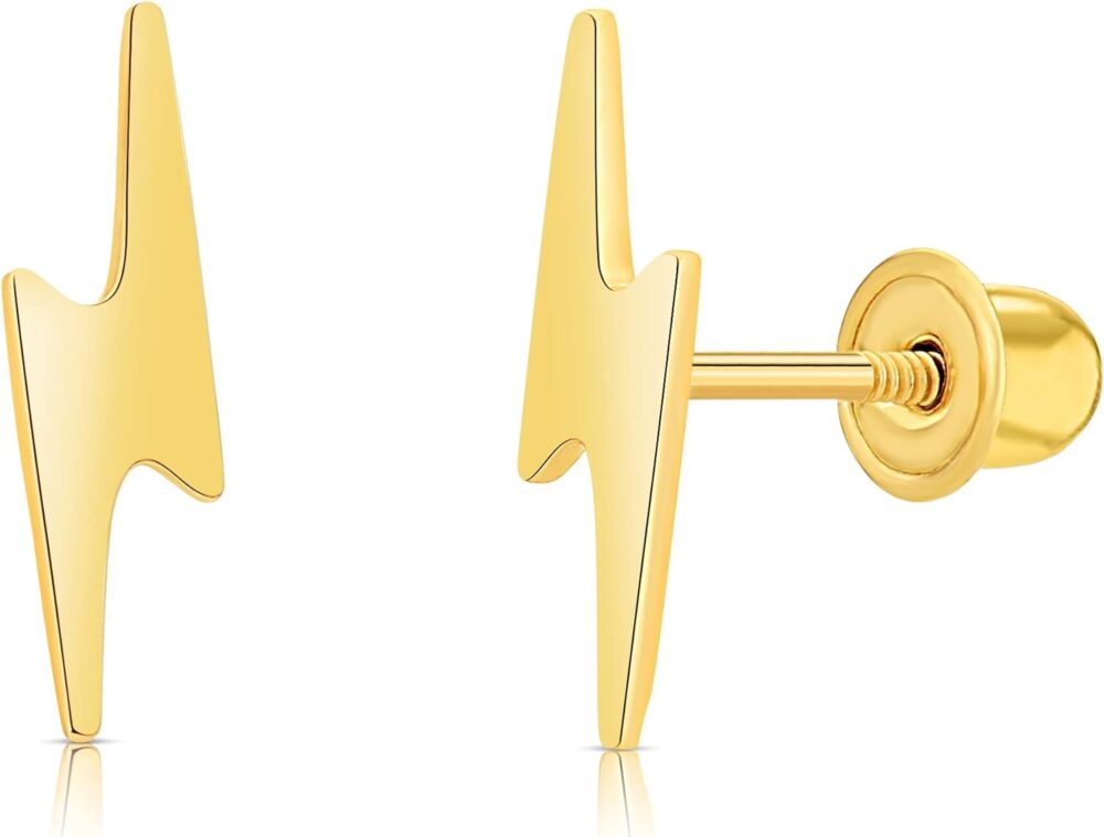 Solid Gold 14K Minimilastic Lightning Bolt Stud Earrings