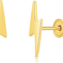 Solid Gold 14K Minimilastic Lightning Bolt Stud Earrings