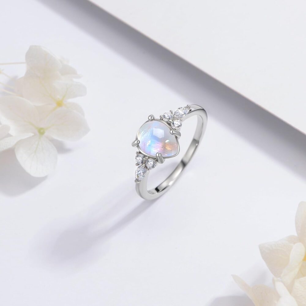 LELOUCHY Authentic Moonstone Ring Real 925 Sterling Silver Rainbow Moonstone Rings for Women Genuine Moonstone Jewelry - Image 4