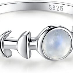 Angol Genuine Moonstone Ring Sterling Silver Moon Phase Ring Triple Goddess Moonstone Statement Band Finger Minimalist Ring for Women Girls with Gift Box - Image 2