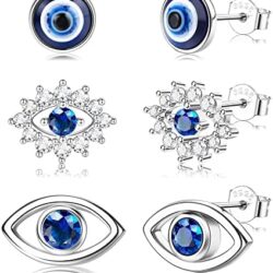MUSECLOUD Evil Eye Earrings for Women White Gold Plated 925 Sterling Silver Evil Eye Stud Earrings Minimalist Blue CZ Eye Earrings Protection Jewelry - Image 7