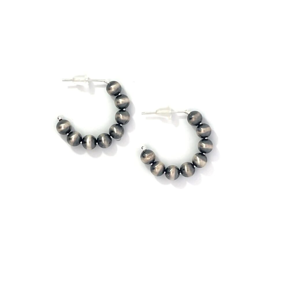 Small Sterling Silver Navajo Pearl Style Hoop Earrings for Women Beaded Western Jewelry Handmade in the USA