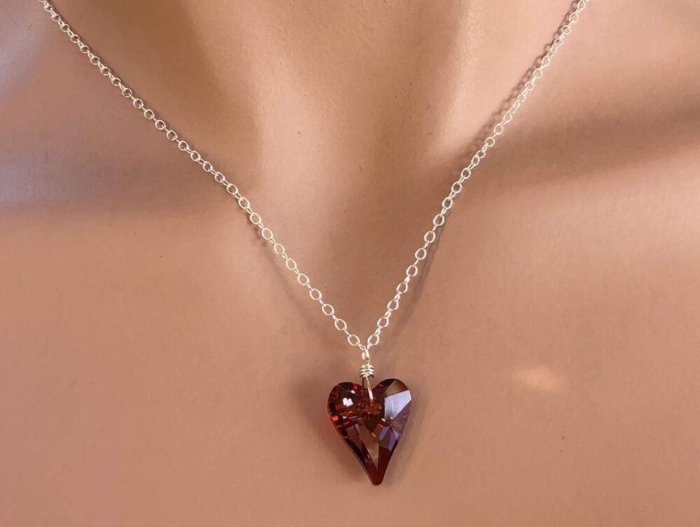 Flame Red Swarovski Crystal Heart Necklace, Sterling Silver, Ideal Gift for Mom, Women, Daughter, Sister, Mothers Day Gift For Her, Valentine, Graduation, Birthday, Artisan Crafted, 18 Inches Long - Image 2