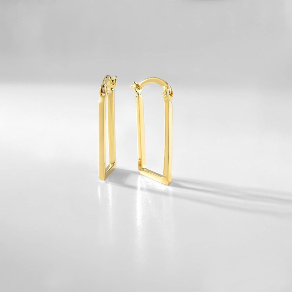 SOPHOS JEWELRY 14K Solid Gold Rectangle Hoop Earrings for Women | Minimal Dainty Gold Jewelry | Gifts for Her - Image 3