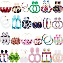 Duufin 24 Pairs Acrylic Earrings Resin Drop Dangle Earring Hoop Statement Earrings Polygonal Bohemian Fashion Jewelry Earrings for Women - Image 14
