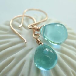 Sky Blue Glass Drop Dangle Earrings, Rose Gold-Filled Handmade - Image 7