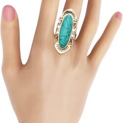 Rosemarie & Jubalee Women's Western Style Statement Oval Turquoise Howlite Stone Burnished Gold Tone Concho Adjustable Ring, 1.75" - Image 5