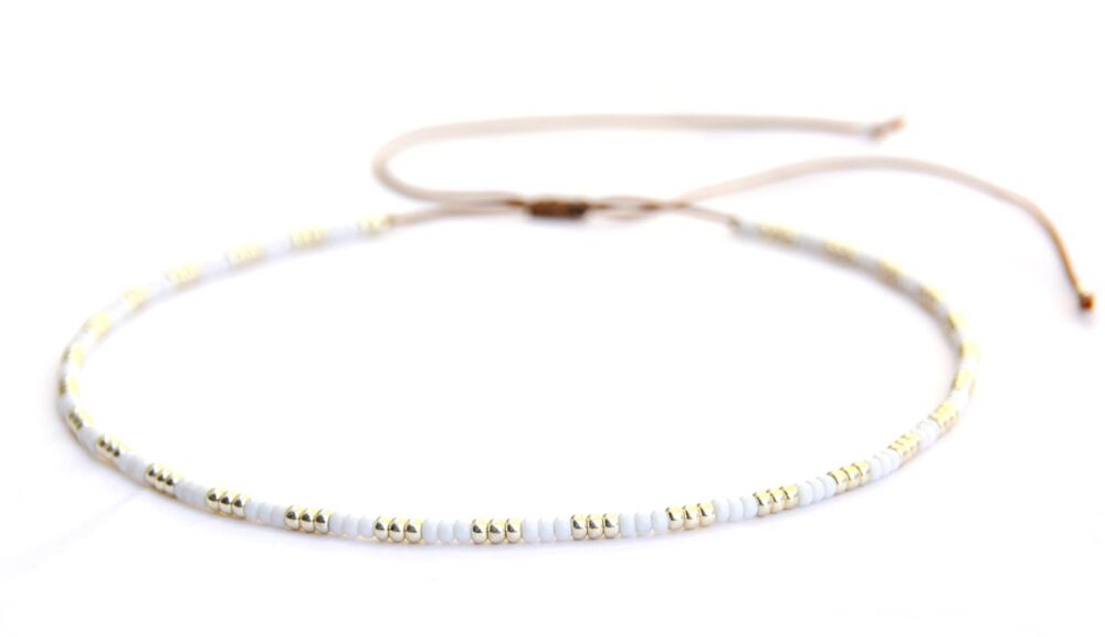 Beaded Choker Necklace for Women and Teen Girls, Adjustable Thin Dainty White and Silver Boho Beads Necklace, Handmade Bohemian Hippie Native American Style Jewelry by Tribes (White-silver) - Image 2