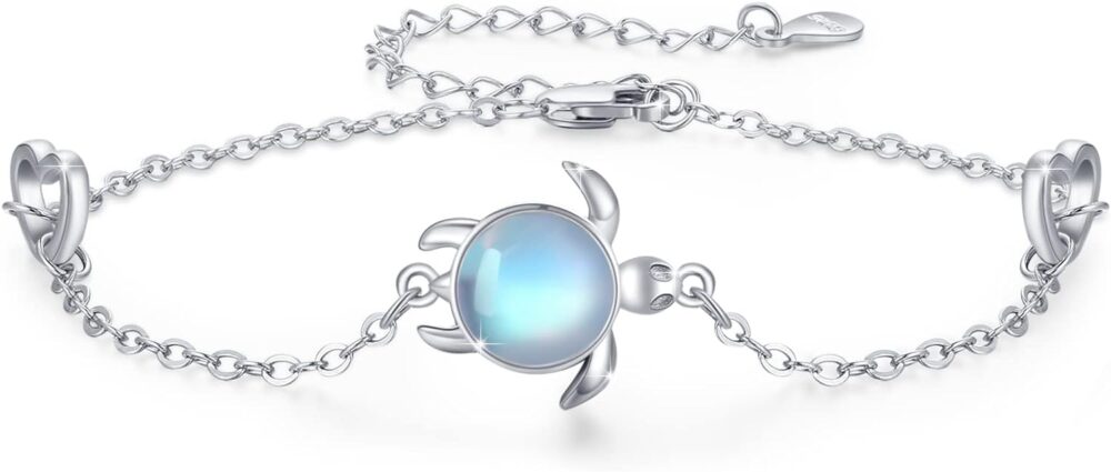 AOVEAO Turtle Bracelet 925 Sterling Silver Moonstone Turtle Jewelry Sea Turtle Bracelets Ocean Nature Turtle Gifts Bracelet Turtle Gift for Her for Women