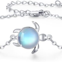 AOVEAO Turtle Bracelet 925 Sterling Silver Moonstone Turtle Jewelry Sea Turtle Bracelets Ocean Nature Turtle Gifts Bracelet Turtle Gift for Her for Women