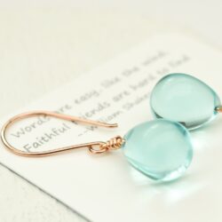 Sky Blue Glass Drop Dangle Earrings, Rose Gold-Filled Handmade - Image 5