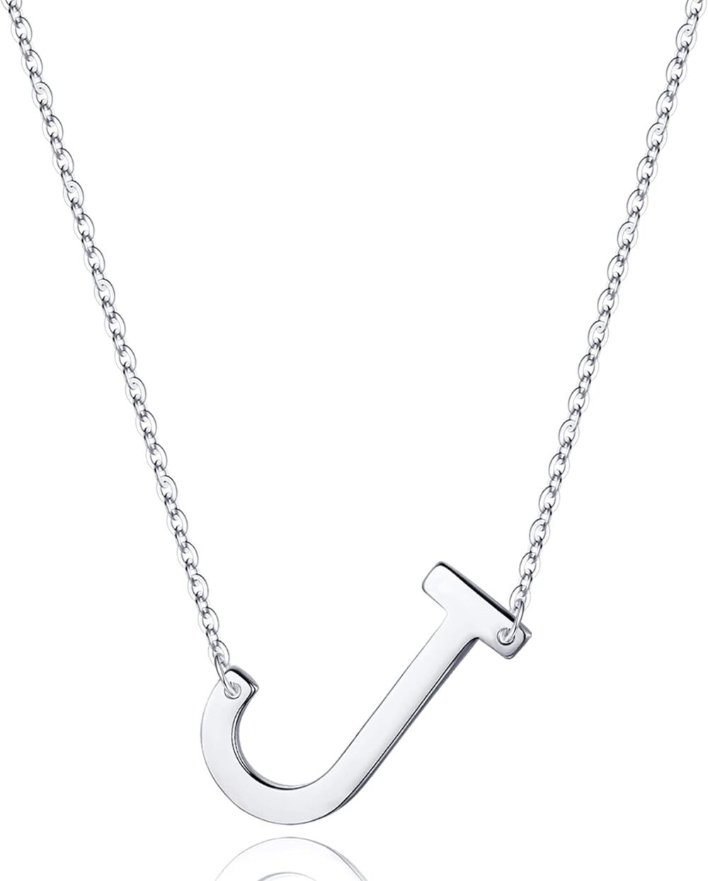 S925 Sterling Silver Sideways Initial Necklaces for Women, Dainty Hypoallergenic Sterling Silver Letter A-Z Pendant Necklace Silver Sideways Initial Letter Necklace for Women Girls Jewelry Gifts