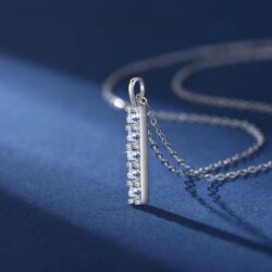 Handmade Sterling Silver Necklace Minimalist Pillar Moissanite Pendant With Gift Wrapped Box For Her Woman Wife Girlfriend Daughter Present For Birthday Valentine Wedding Anniversary - Image 2