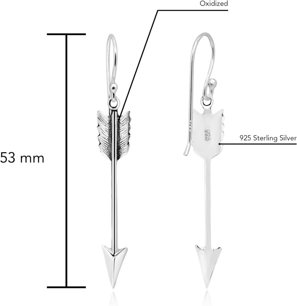 AeraVida Minimalist Hunter's Arrow .925 Sterling Silver Dangle Earrings - Image 4