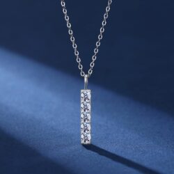 Handmade Sterling Silver Necklace Minimalist Pillar Moissanite Pendant With Gift Wrapped Box For Her Woman Wife Girlfriend Daughter Present For Birthday Valentine Wedding Anniversary - Image 3