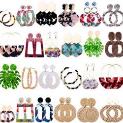 Duufin 24 Pairs Acrylic Earrings Resin Drop Dangle Earring Hoop Statement Earrings Polygonal Bohemian Fashion Jewelry Earrings for Women - Image 28