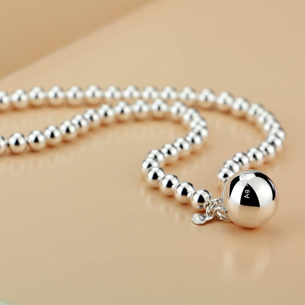 Dankadi Italy Fashion Women 925 Sterling Silver Bead Necklace Bell and Heart Pendant 4MM 6MM Round Prayer Beads Link Chain 18 "20" 22 "24" 26 "28" Girl Teens Jewelry Gift - Image 9