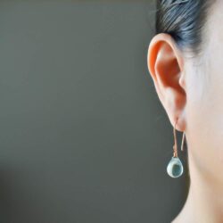 Sky Blue Glass Drop Dangle Earrings, Rose Gold-Filled Handmade - Image 2