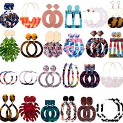 Duufin 24 Pairs Acrylic Earrings Resin Drop Dangle Earring Hoop Statement Earrings Polygonal Bohemian Fashion Jewelry Earrings for Women