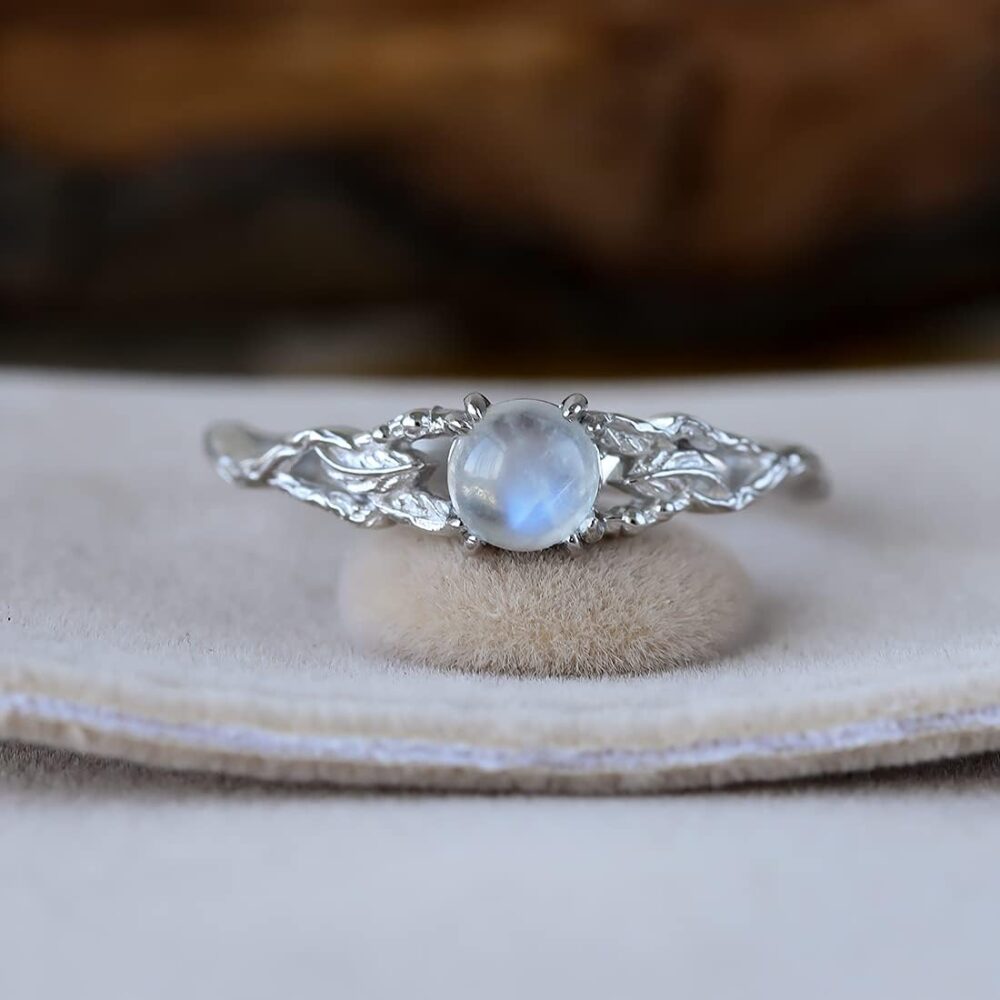 Angol Genuine Moonstone Ring Sterling Silver for Women Rainbow Moonstone Thumb Ring Minimalist Statement Band Finger Ring Dainty Trendy with Box - Image 4