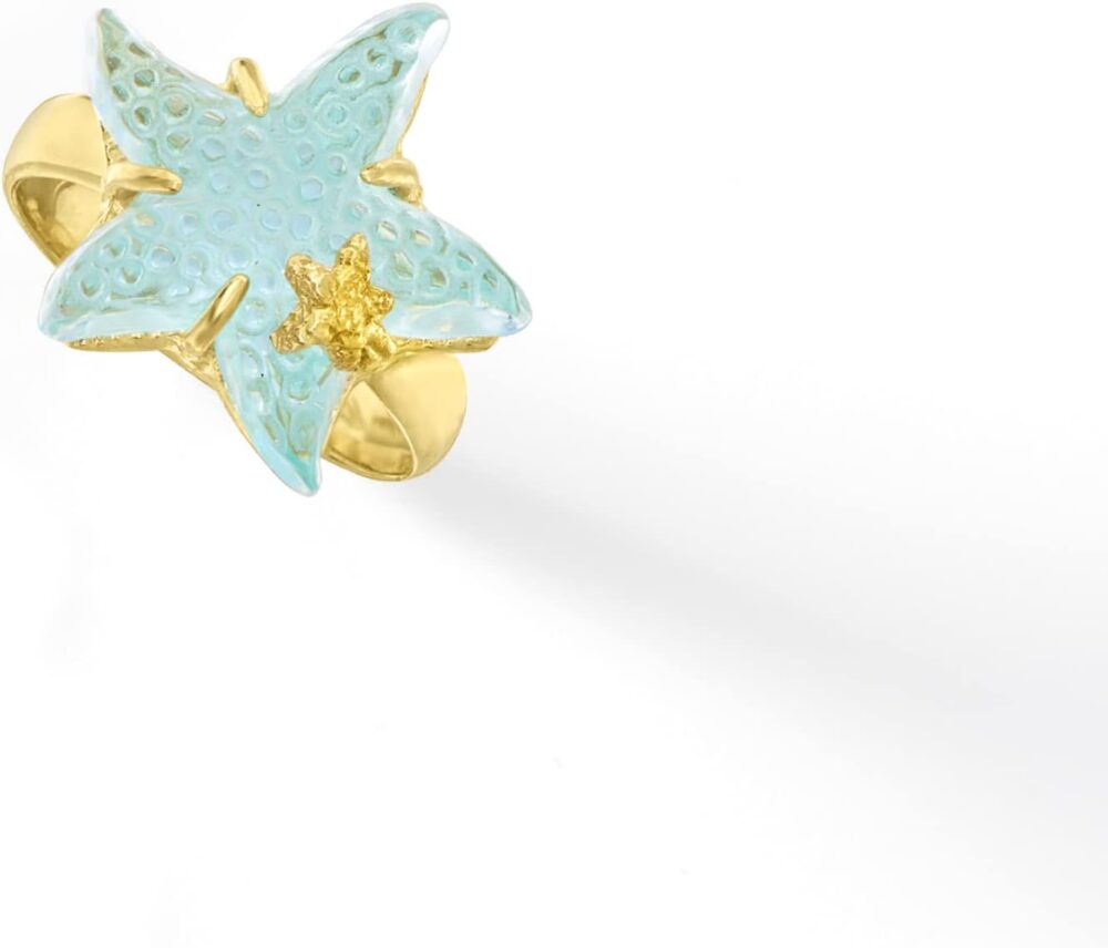 Ross-Simons Italian Tagliamonte 16mm Blue Venetian Glass Starfish Ring in 18kt Gold Over Sterling - Image 4