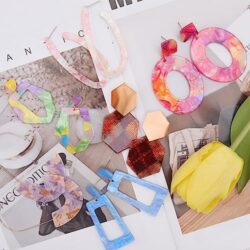 Duufin 24 Pairs Acrylic Earrings Resin Drop Dangle Earring Hoop Statement Earrings Polygonal Bohemian Fashion Jewelry Earrings for Women - Image 46