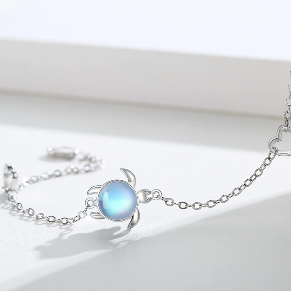 AOVEAO Turtle Bracelet 925 Sterling Silver Moonstone Turtle Jewelry Sea Turtle Bracelets Ocean Nature Turtle Gifts Bracelet Turtle Gift for Her for Women - Image 2