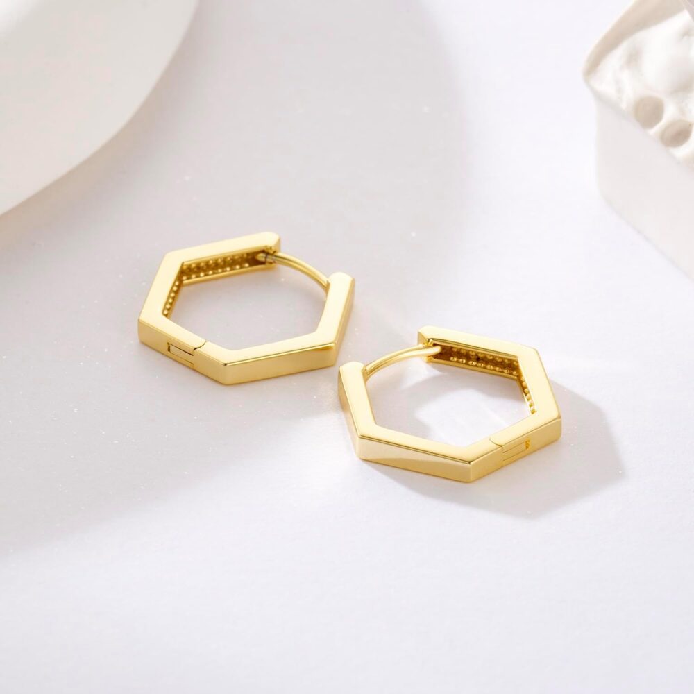 14K Gold Hoop Earrings for Women in Hexagon Styles Delicate Simple Thick Gold Hoop Earrings Allergy-Free Small Gold Hoop Earrings 20mm (gold) - Image 4