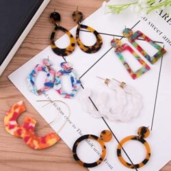 Duufin 24 Pairs Acrylic Earrings Resin Drop Dangle Earring Hoop Statement Earrings Polygonal Bohemian Fashion Jewelry Earrings for Women - Image 4
