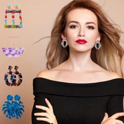 Duufin 24 Pairs Acrylic Earrings Resin Drop Dangle Earring Hoop Statement Earrings Polygonal Bohemian Fashion Jewelry Earrings for Women - Image 39