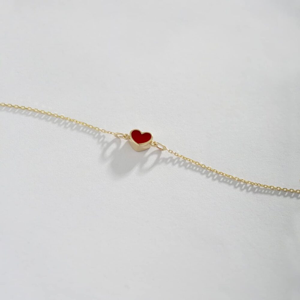 14k Solid Gold Heart Bracelet | 14k Yellow Gold Mini Heart Chain Bracelets for Women | Red, Navy Blue with Diamond Bracelet | Women's 14k Gold Jewelry | Gift for Christmas, Adjustable 6" to 7" - Image 4