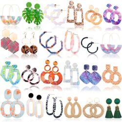 Duufin 24 Pairs Acrylic Earrings Resin Drop Dangle Earring Hoop Statement Earrings Polygonal Bohemian Fashion Jewelry Earrings for Women - Image 7